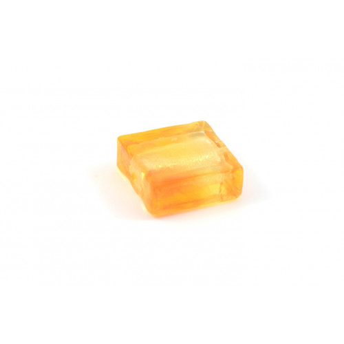 Flat square 15mm glass bead yellow orange gold foil 